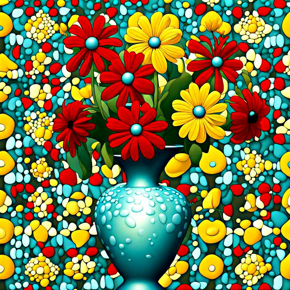 Fleurs en Vase Rouges et Jaunes 6