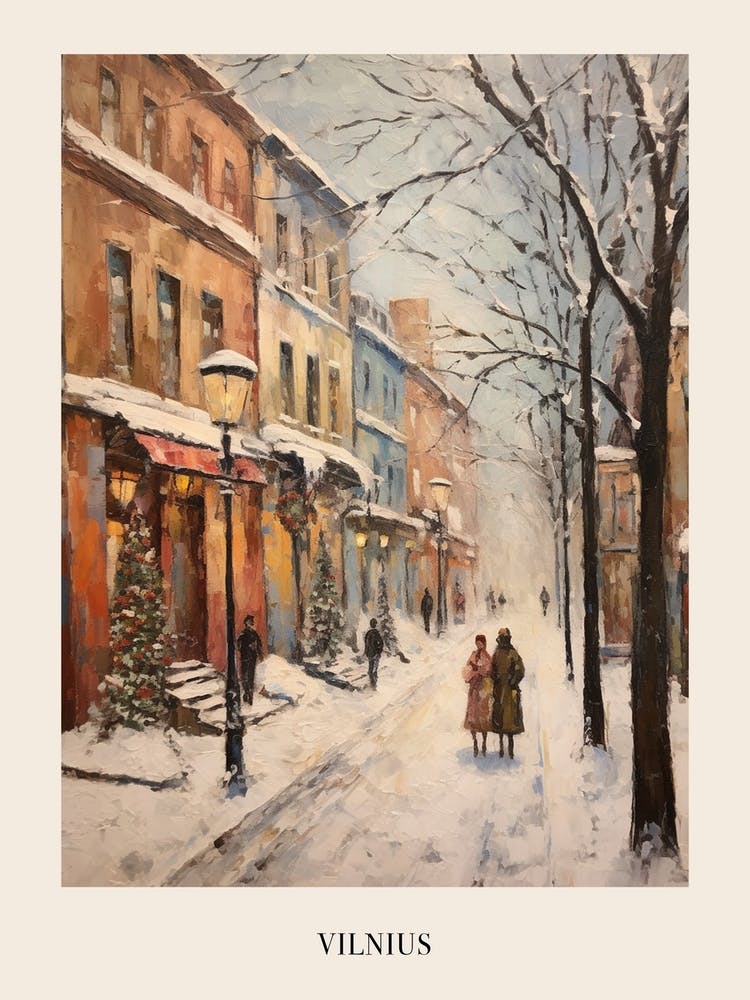 Vintage Winter Painting Poster Vilnius Lithuania 1