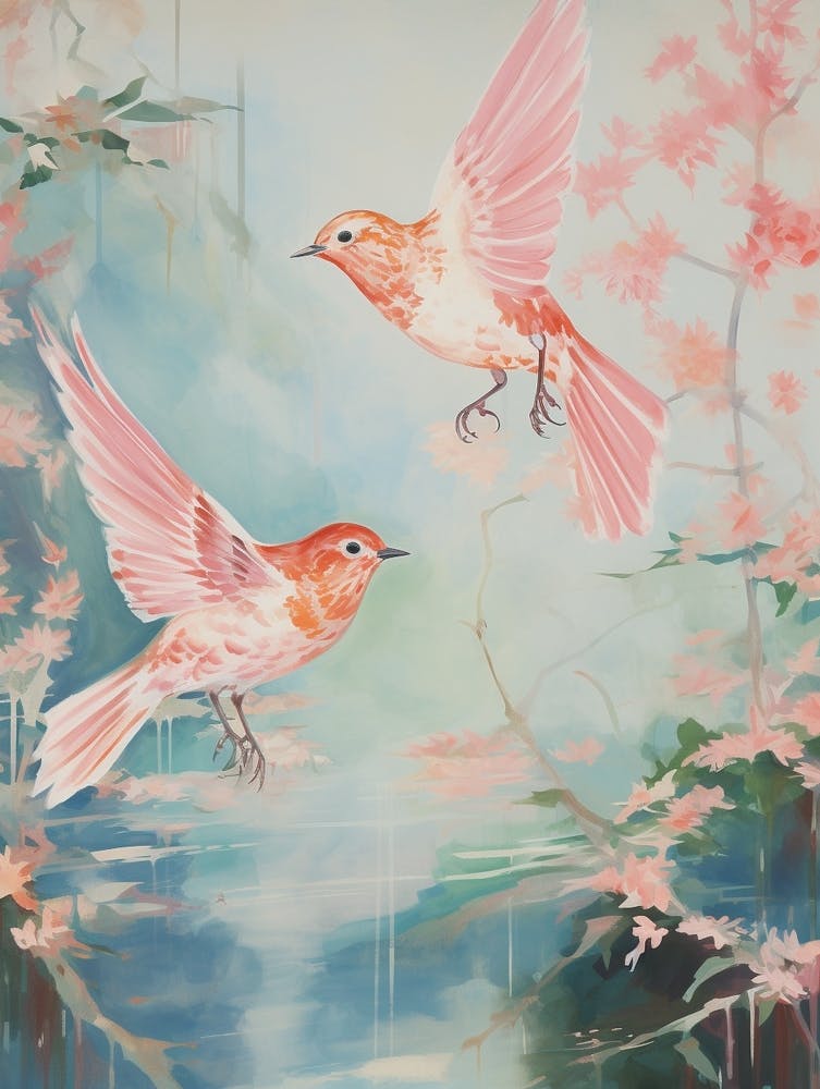 Vintage Japanese Inspired Bird Print Hermit Thrush 2