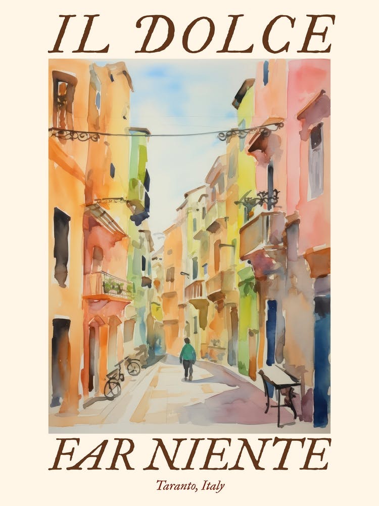 Il Dolce Far Niente Taranto, Italy Watercolour Streets 4 Poster