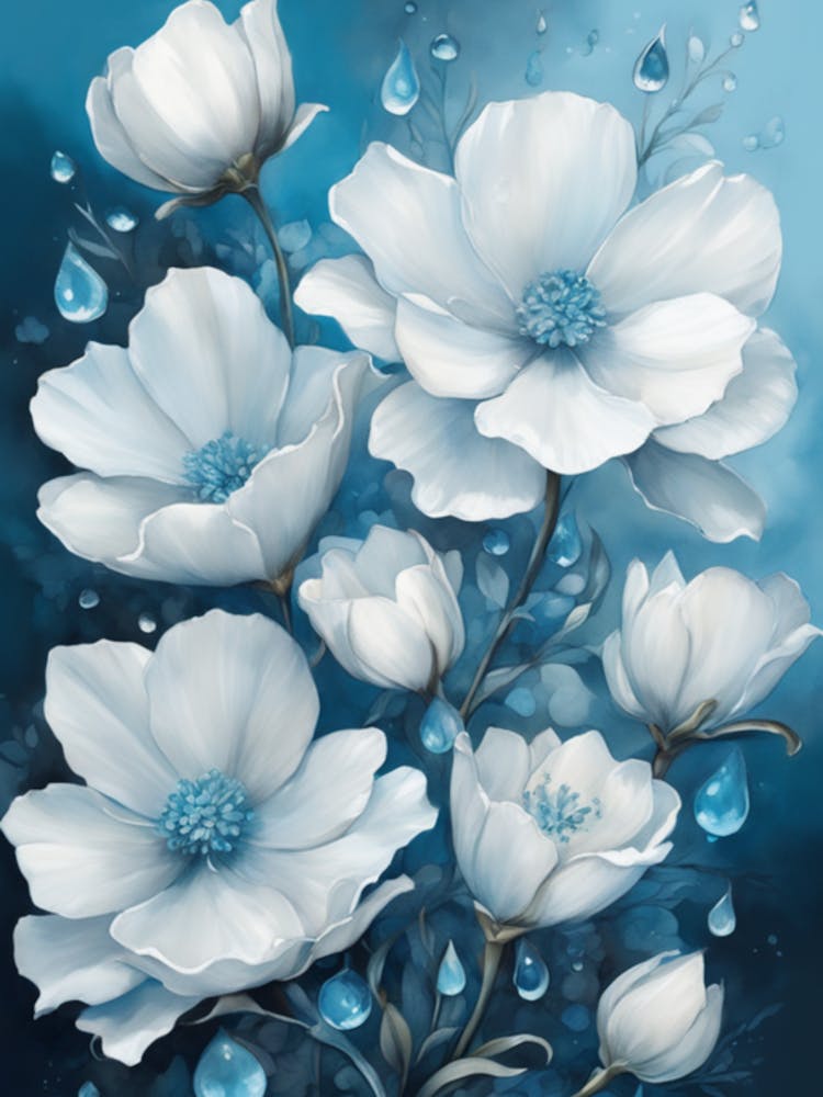 White Flowers With Raindrops