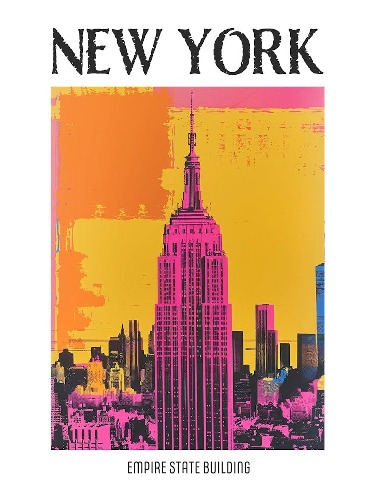 Empire State Building New York Colourful Silkscreen Illustration 1 Poster