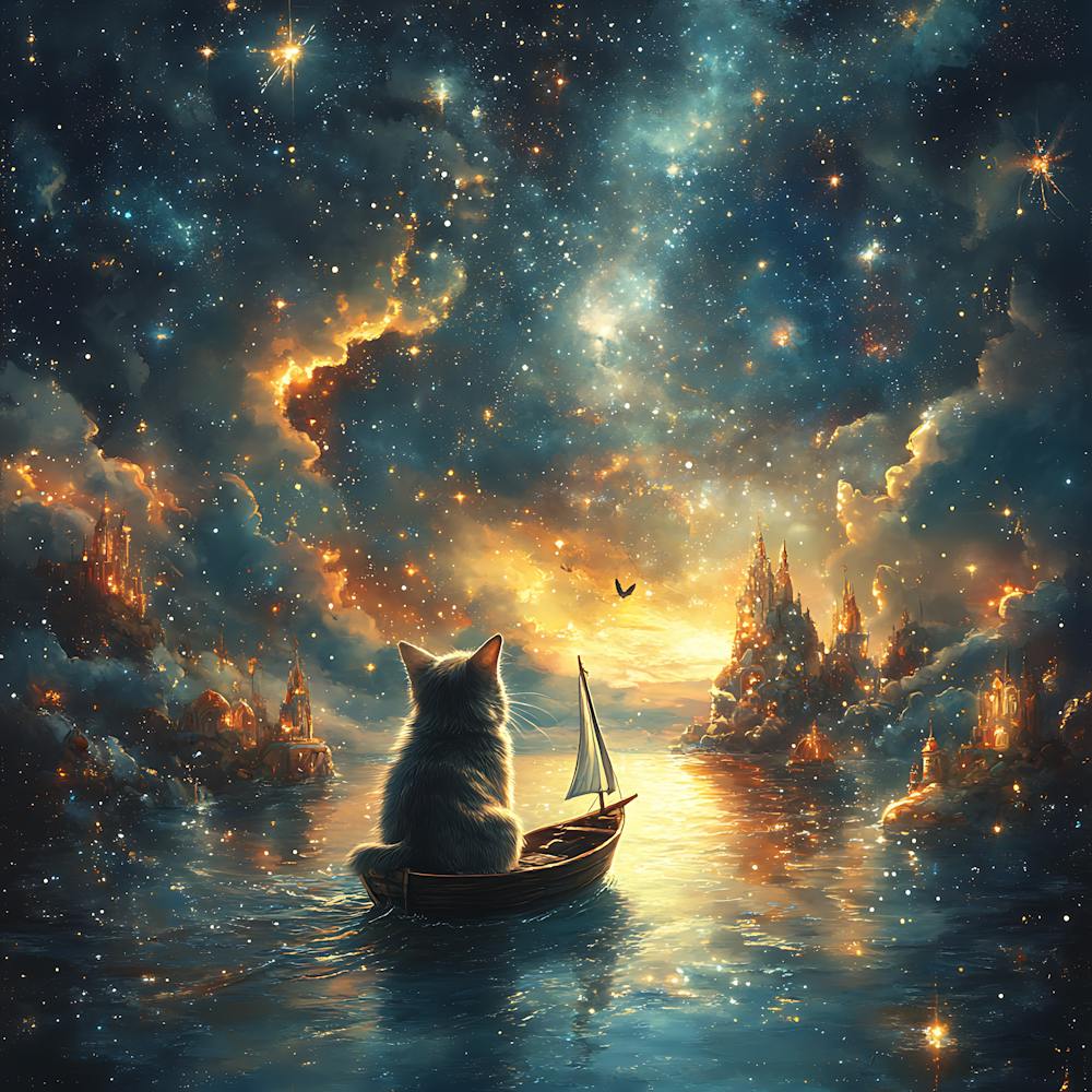 Cat Sailing Starry Sea Fantasy 7