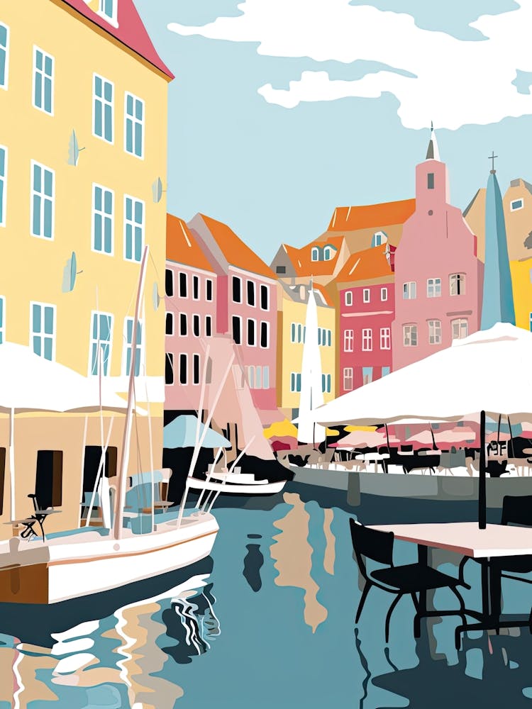 Aarhus, Denmark, Flat Pastels Tones Illustration 4