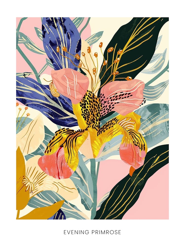 Colourful Flower Illustration Poster Evening Primrose 1