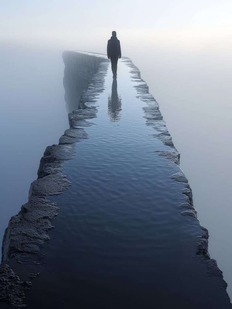 Man Walking On A Cliff Edge