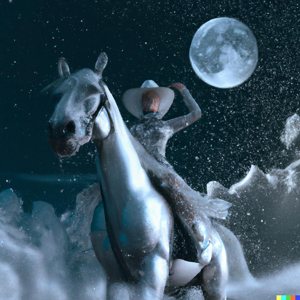 AI Digital Art | The Renaissance Rider -  Cowgirl On Horse Riding At Night | Wilfredo x DALL-E