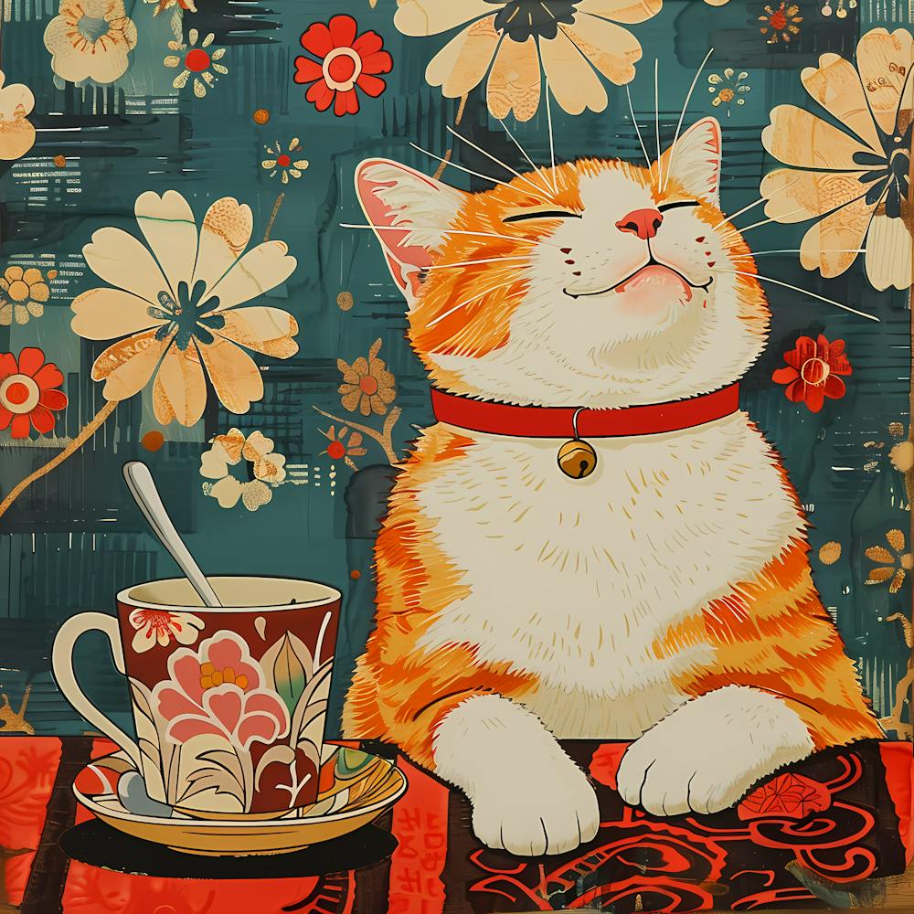 Cat With A Cup Of Tea