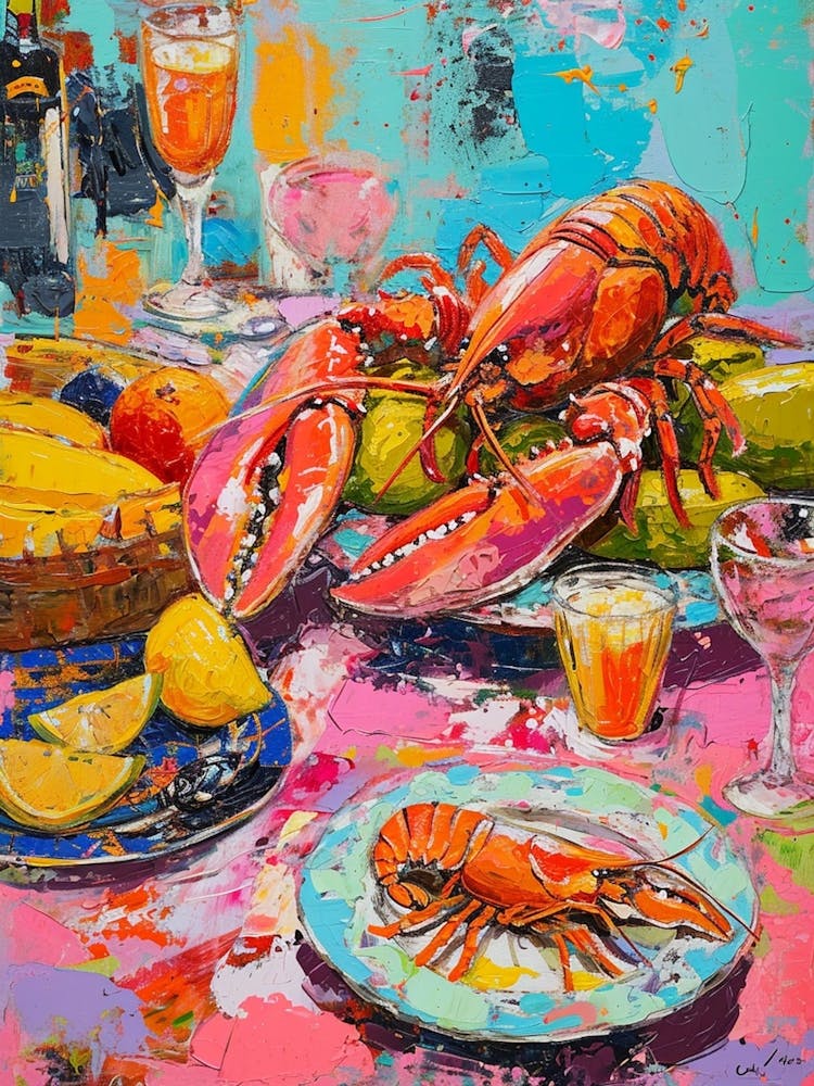 Kitsch Lobster Banquet Painting 3