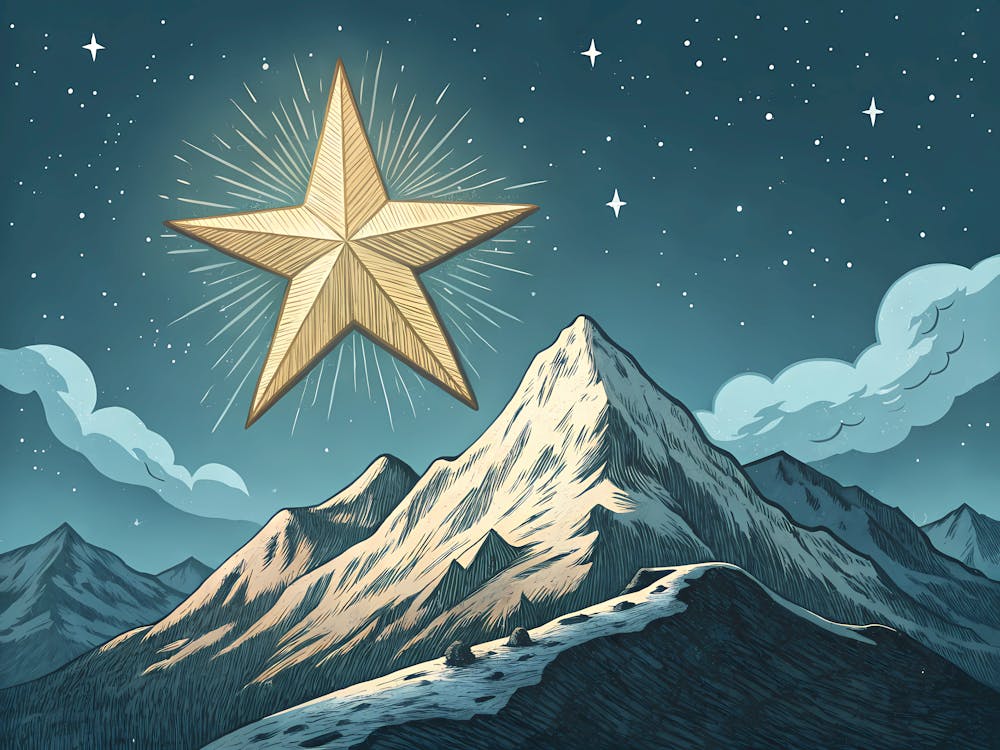 Retro Vintage Style A Lone Star Shining Above A Mo