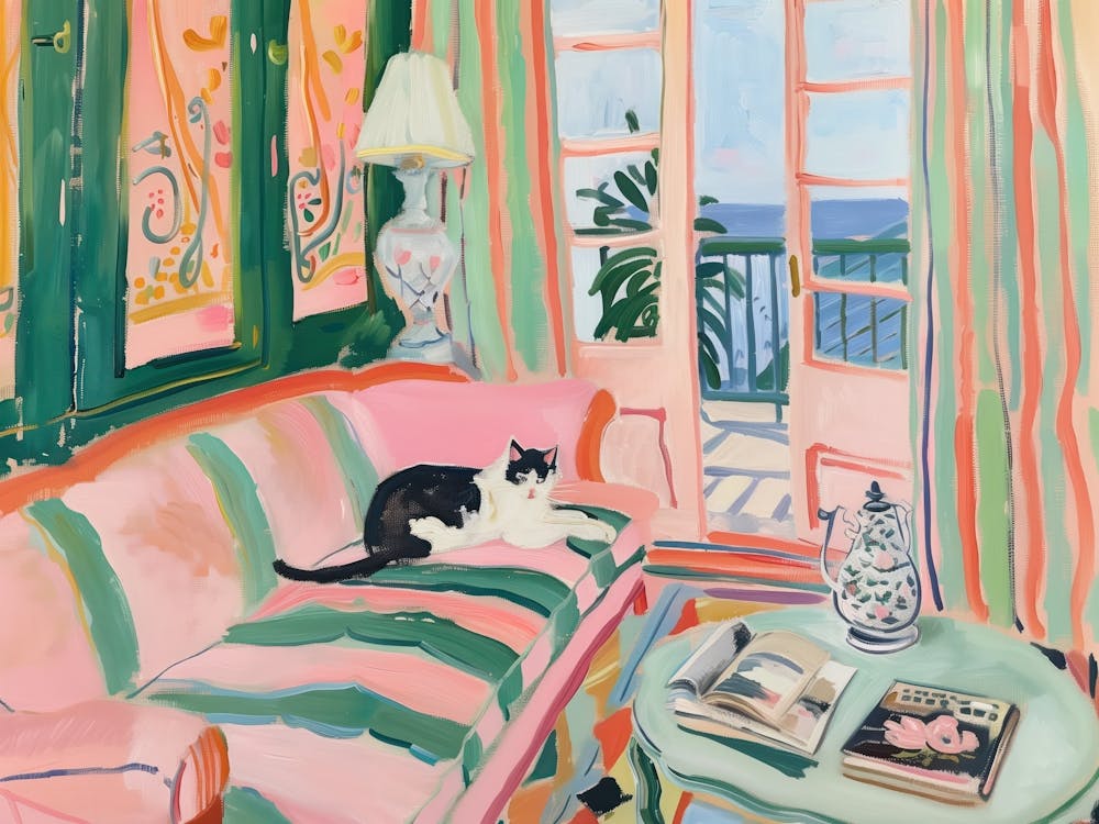 Cat On Sofa Matisse Style Landscape