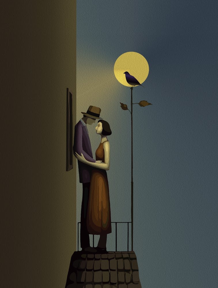 Romantic Moonlight Balcony – Vintage Noir Love