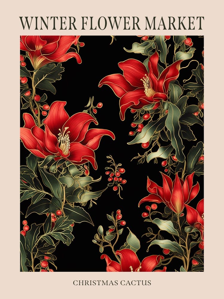 Christmas Cactus 3 Winter Flower Market Poster