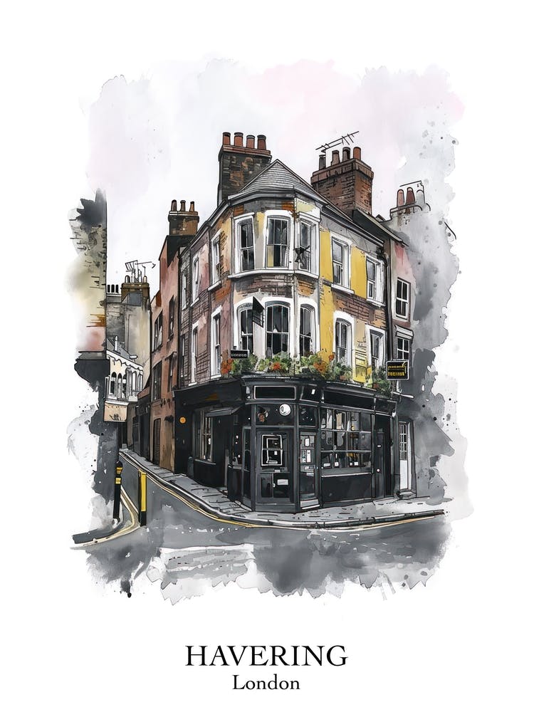 Havering London Borough   Street Watercolour 4 Poster
