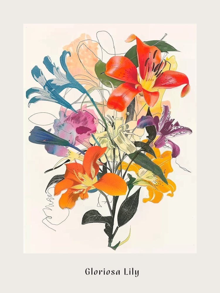 Gloriosa Lily 2 Collage Flower Bouquet Poster