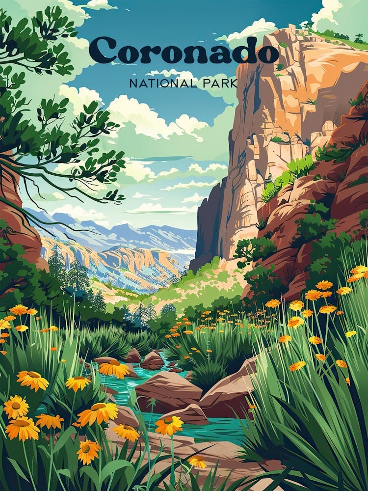 Coronado National Forest Arizona Mountain Digital Travel Illustration