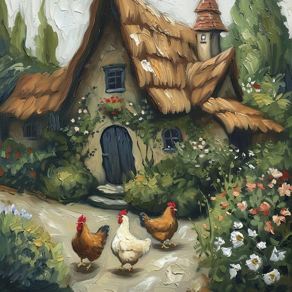 Cottage Chickens Fairycore Painting 2