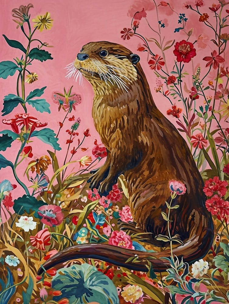 Floral Animal Painting Otter 2