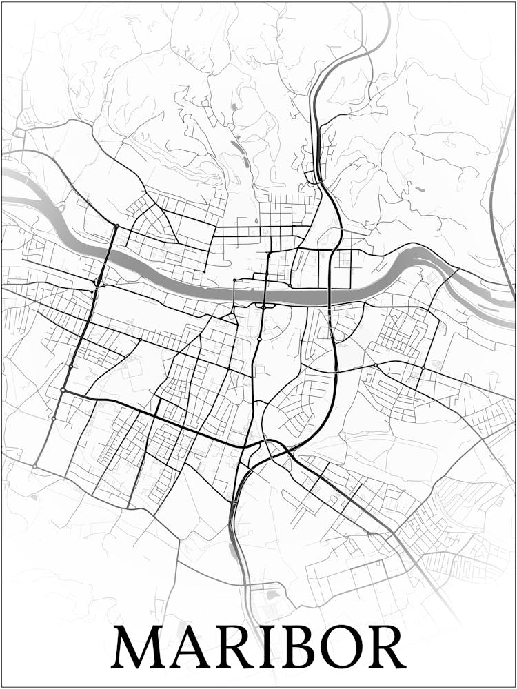 Maribor City, Slovenia, City Map, Black And White Fade Design