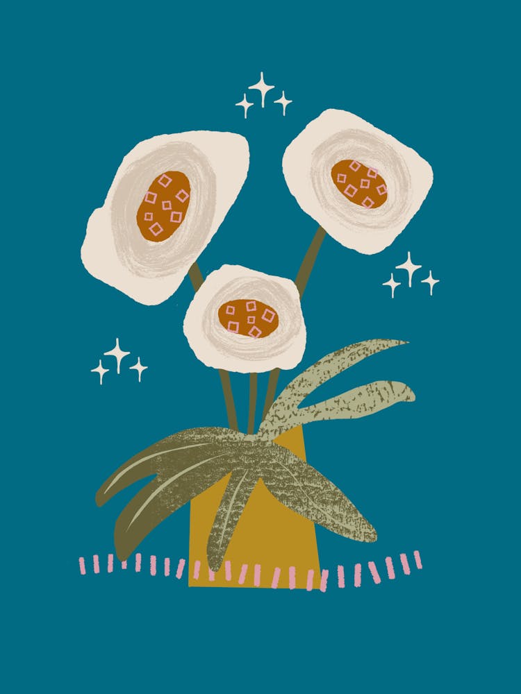 Whimsical White Anemones - Modern Vase Teal