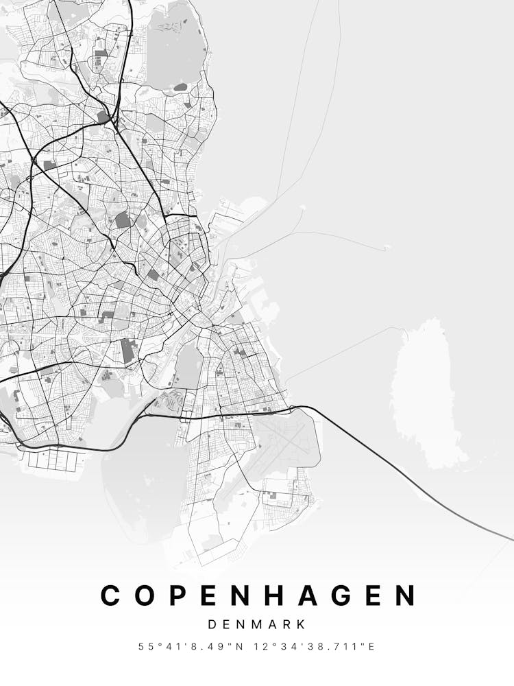 Copenhagen Denmark White Map
