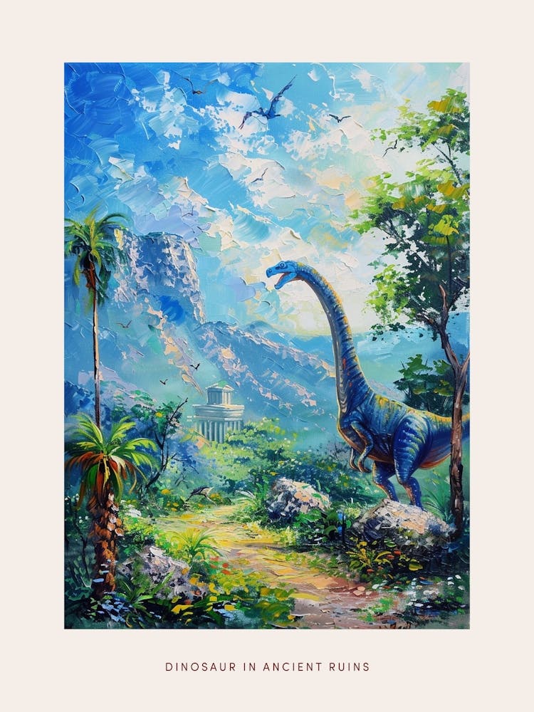 Dinosaur Ancient Ruins Painting 3 Poster