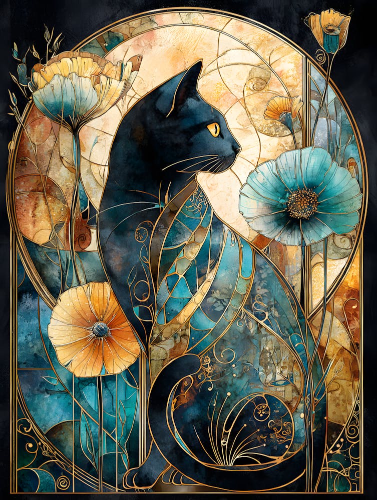 Black Cat With Flowers 14