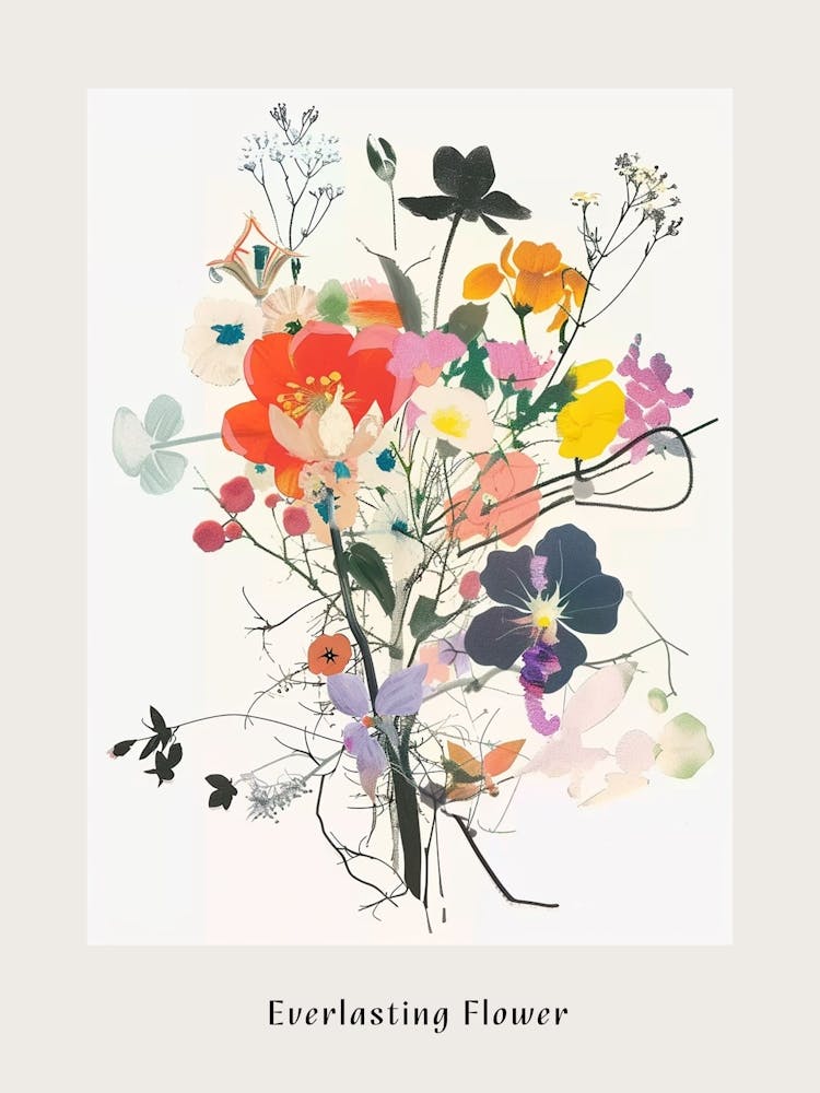 Everlasting Flower 2 Collage Flower Bouquet Poster