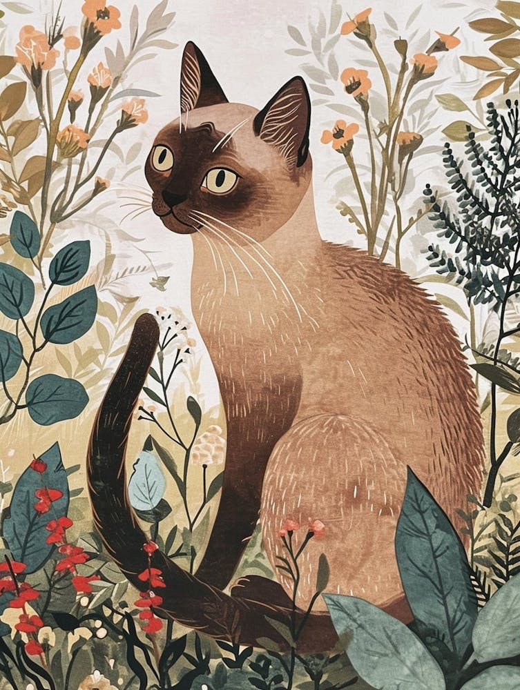 Burmese Cat Japanese Illustration 2
