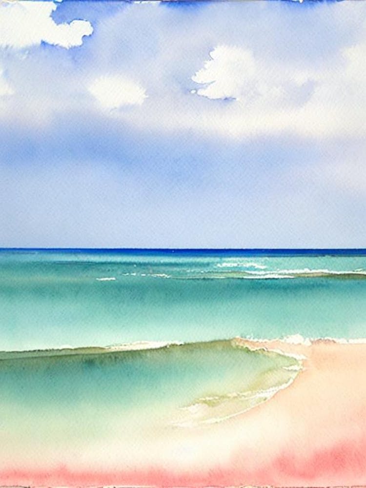 Pink Sands Beach 3, Bahamas Watercolour