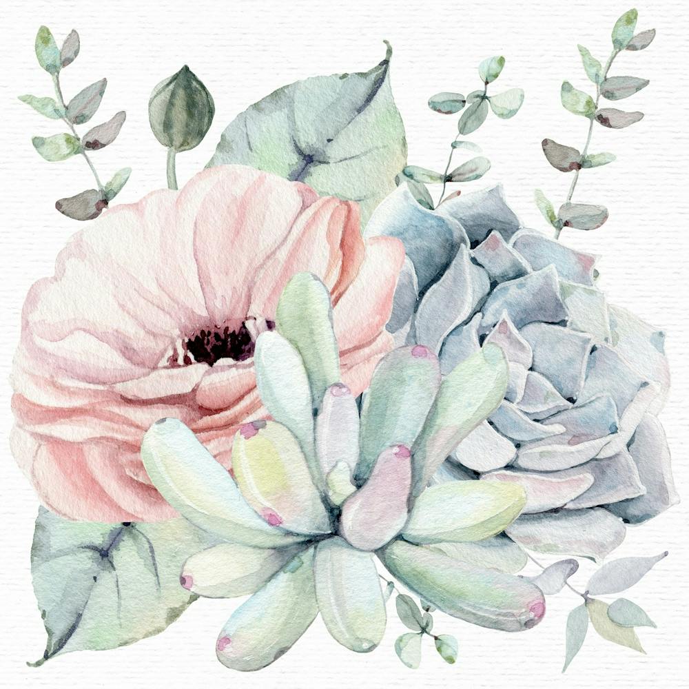 Summer Succulents Watercolor Painting
