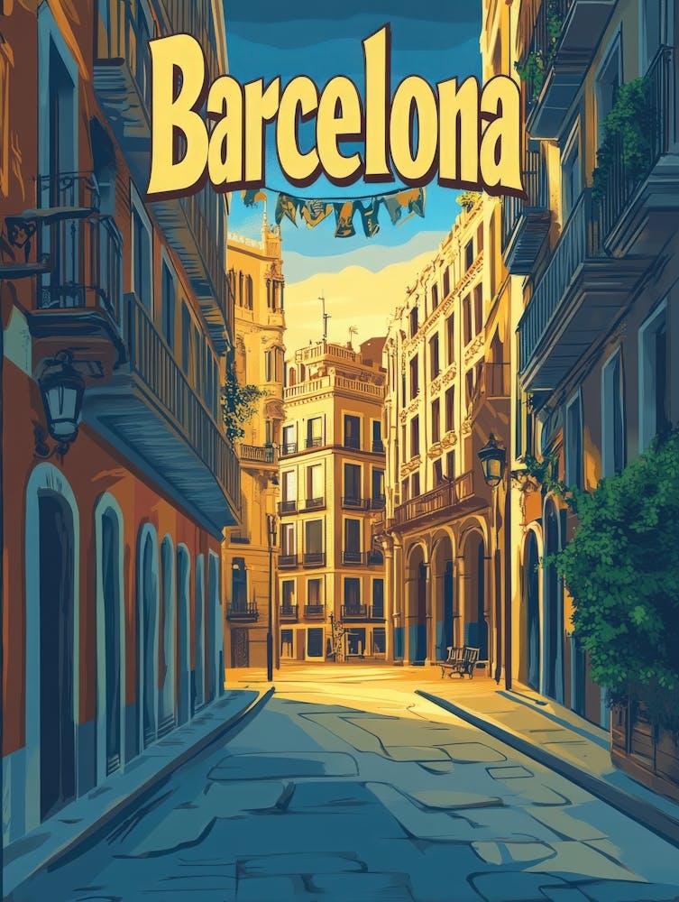 Aihrgdesign A Retro Travel Poster For Barcelona
