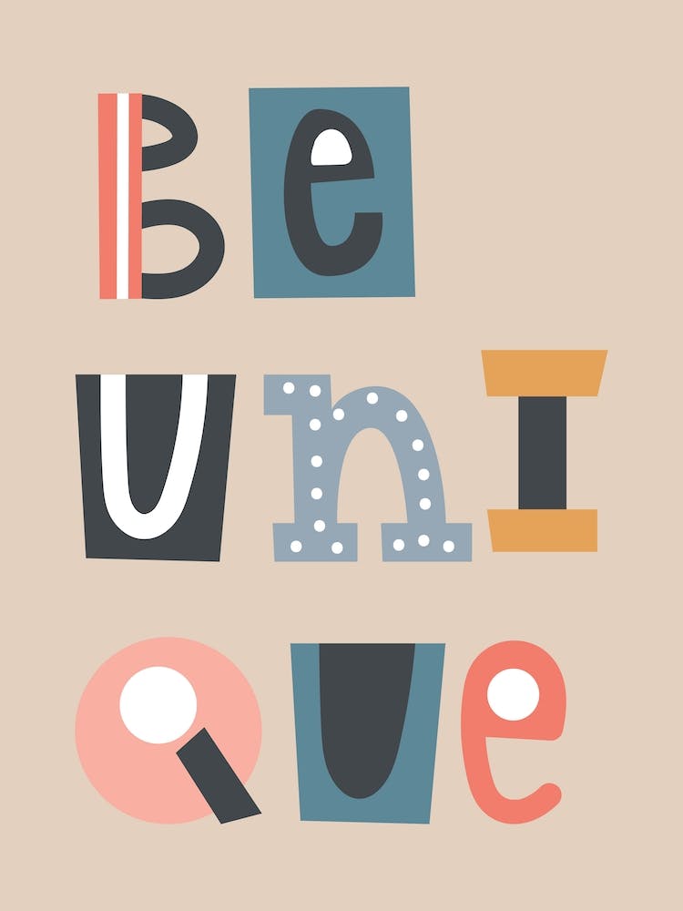 Be Unique Neutral Nursery Kids Word Art Beige