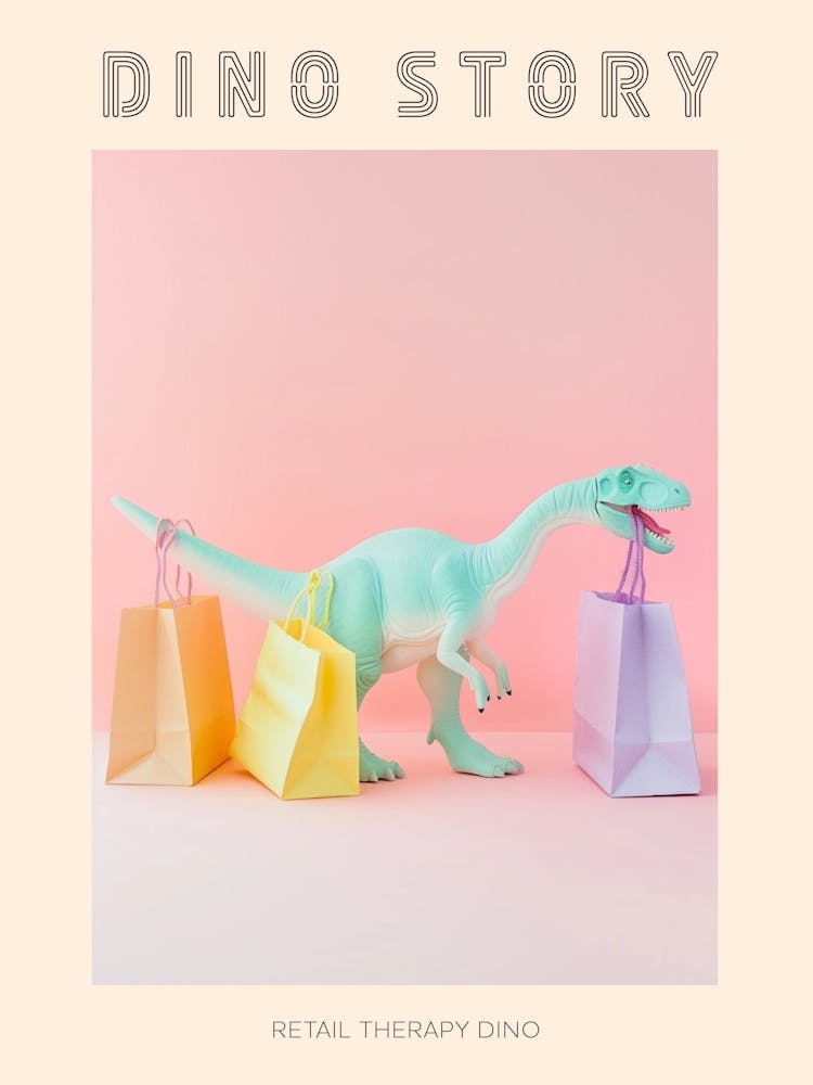 Pastel Toy Dinosaur With Shopping Bags 3 Poster