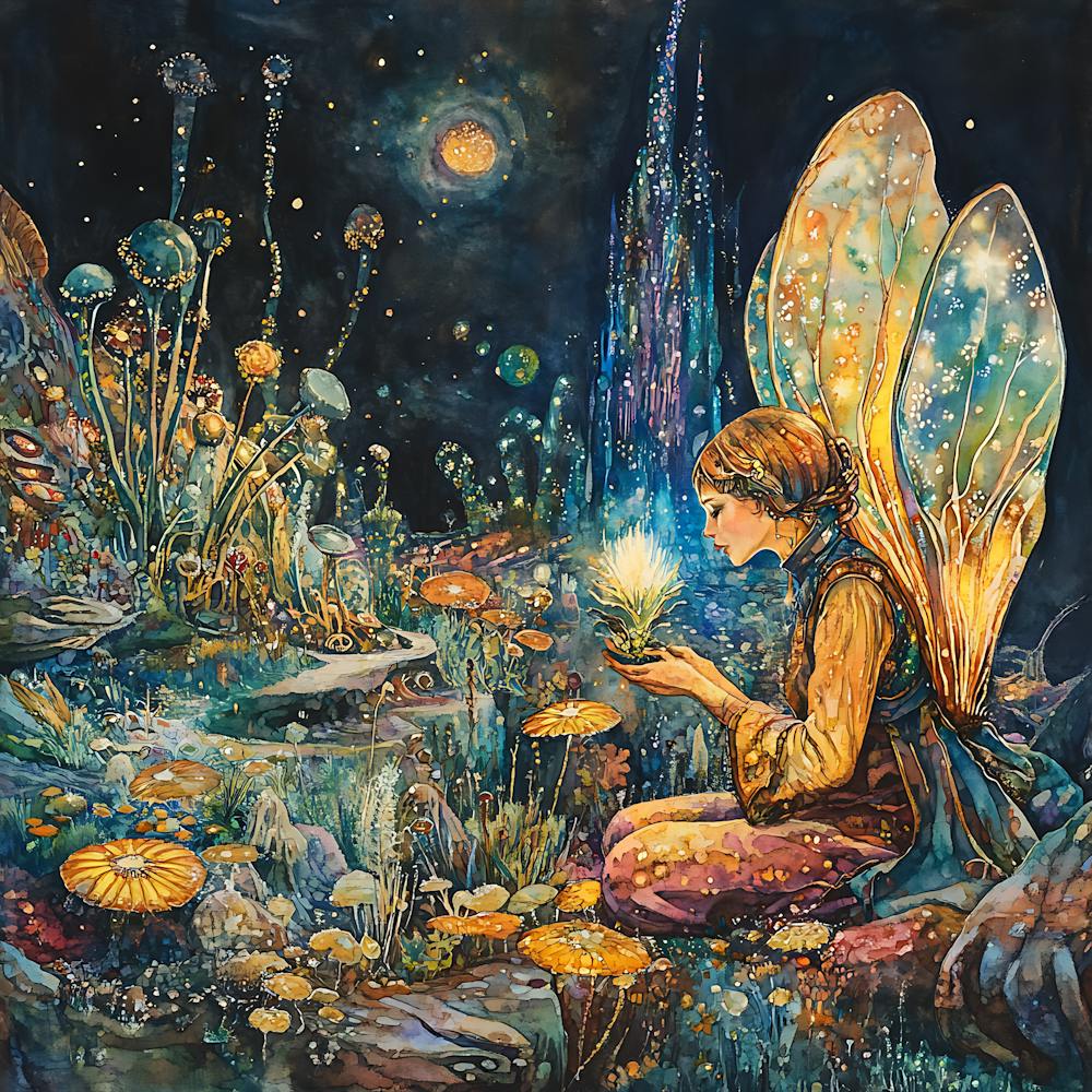 Alien Gardener Watercolor Painting 8