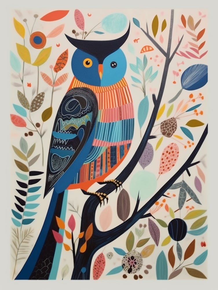 Colourful Scandi Bird Eastern Screech Owl 3