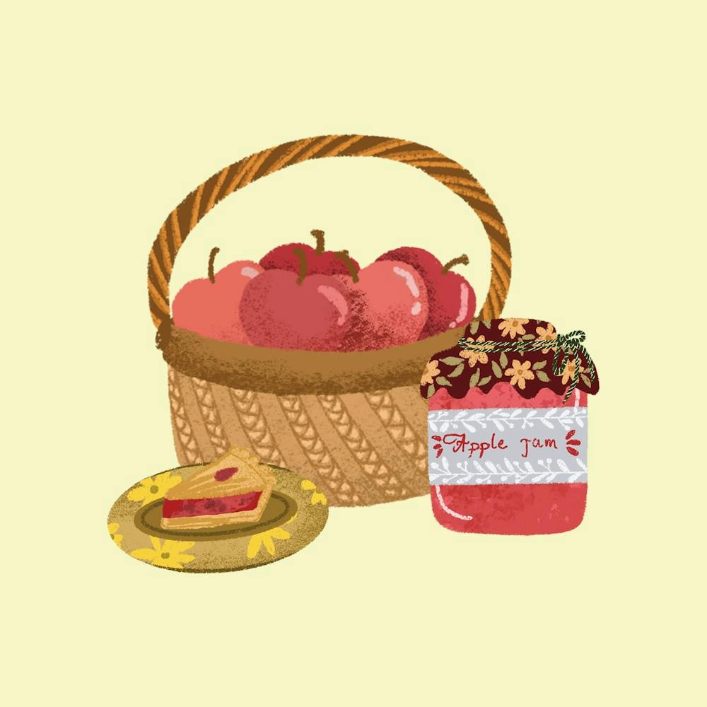 Apple and and basket of apple