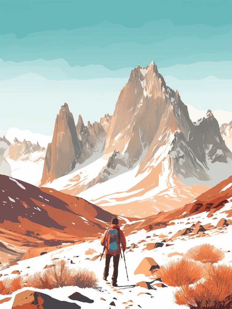 Vintage Winter Travel Illustration Pamir Mountains Tajikistan 4