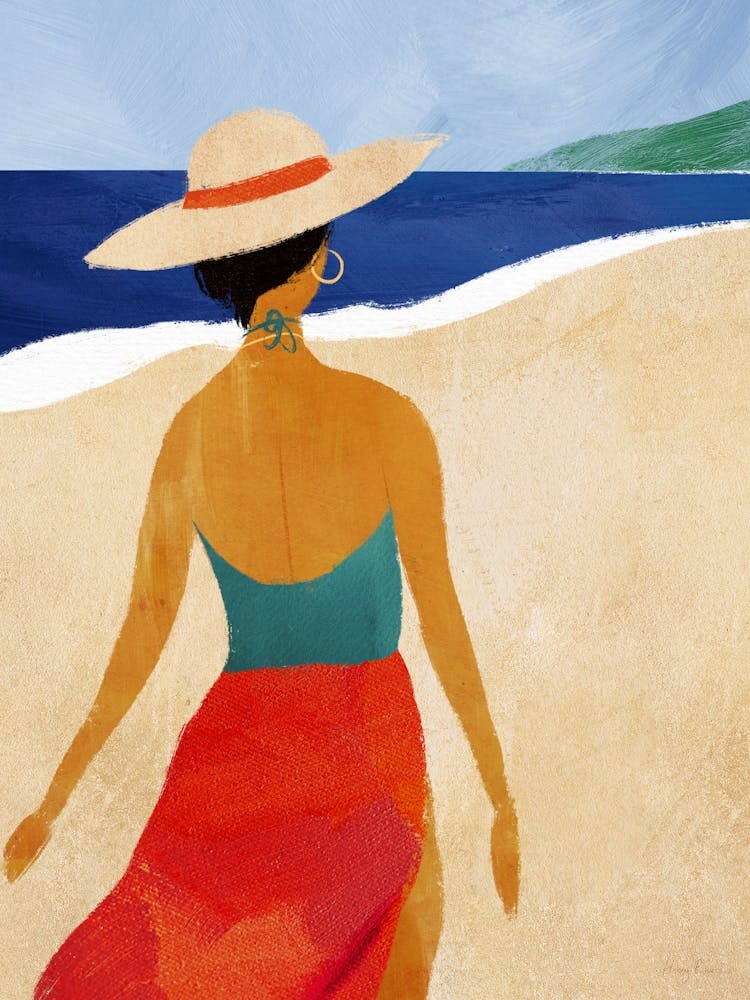 Beach Bliss | Beach Vacation Travel Illustration| Woman on Wild Beach | Female Body Art