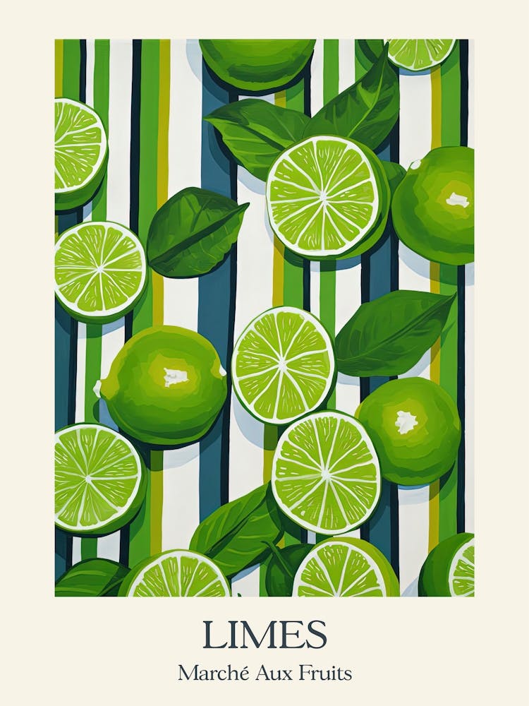 Marche Aux Fruits Limes Fruit Summer Illustration 4