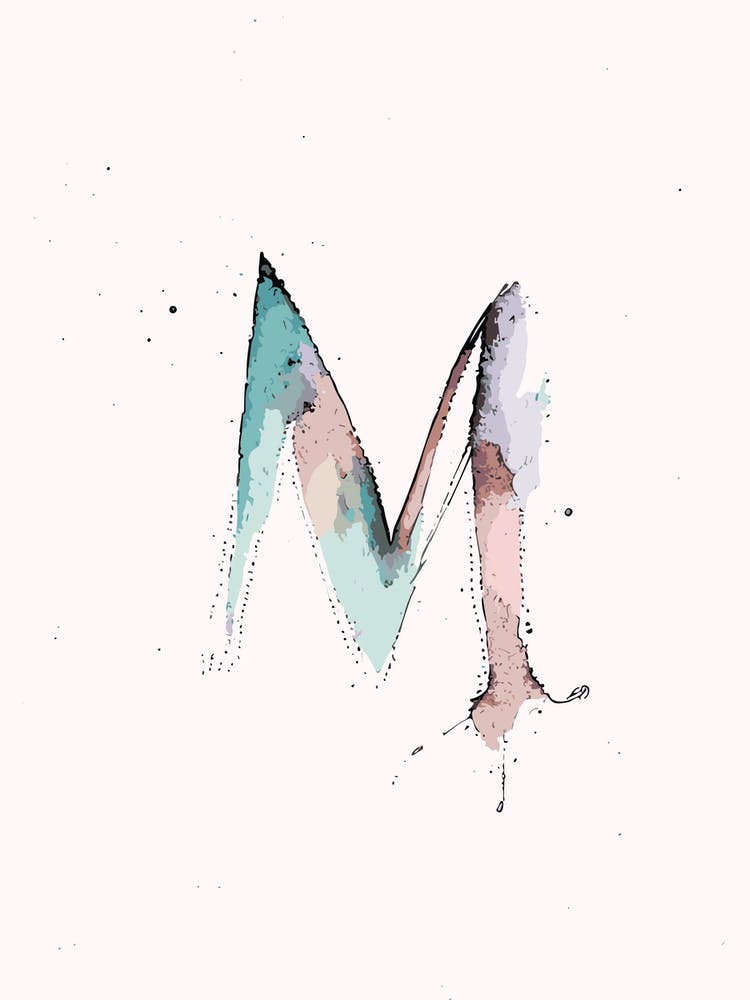 M Letter Alphabet Minimalist Watercolour 1