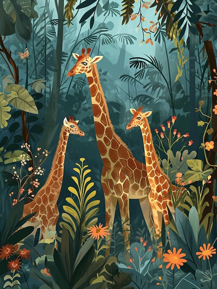 Giraffe In The Plants Modern Kitsch Illustration 4