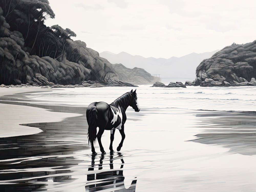 A Horse Oil Painting In Lopes Mendes Beach, Brazil, Landscape 2
