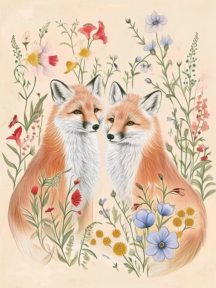 Folksy Floral Animal Drawing Fox 8