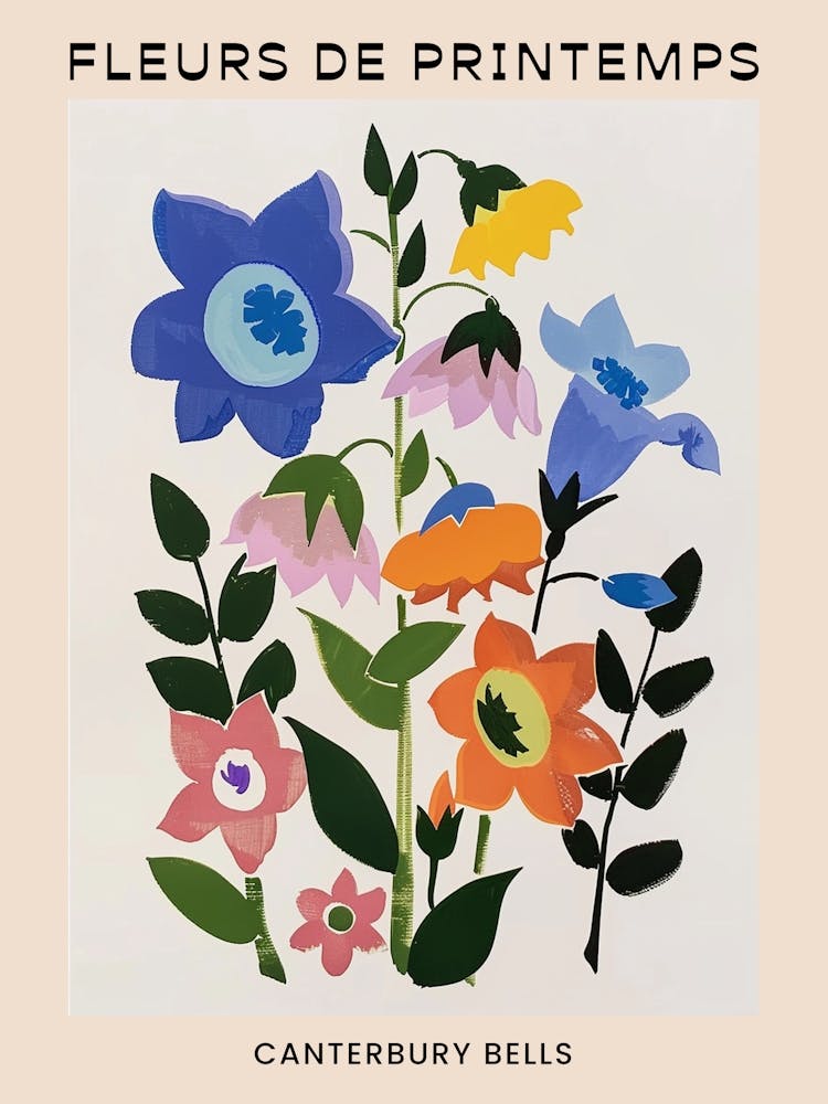 Spring Floral French Poster  Canterbury Bells 1