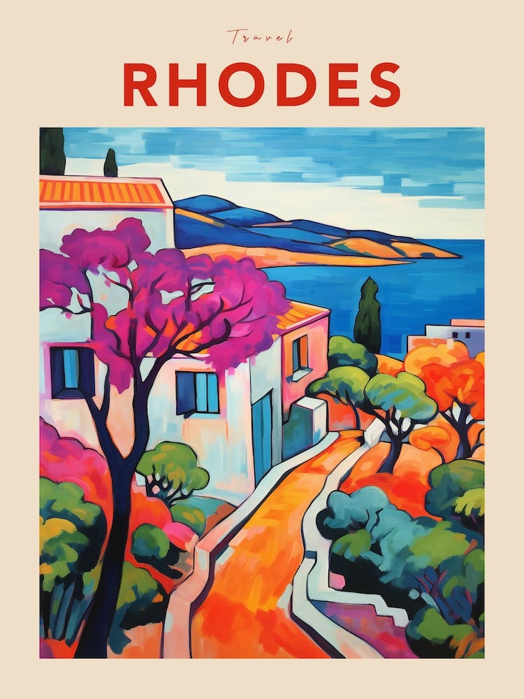 Rhodes Greece Fauvist Travel Poster