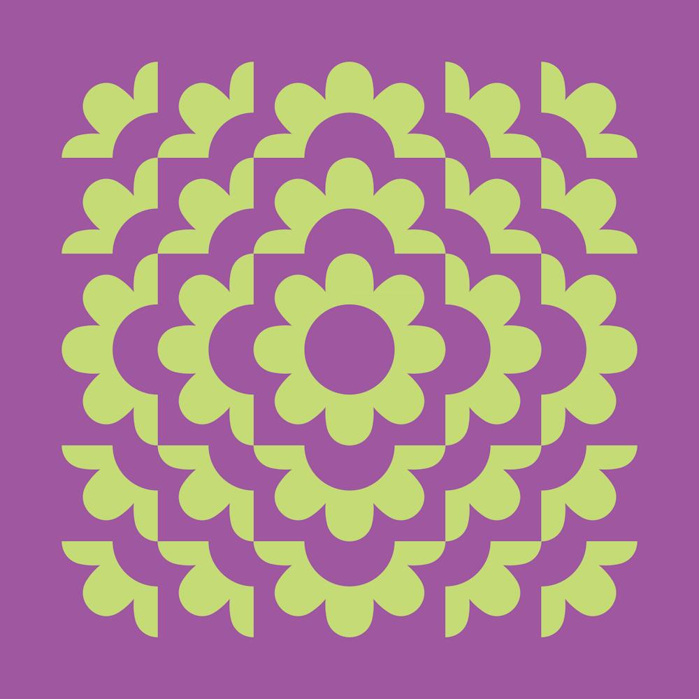 Midcentury Modern Abstract Geometric Flower Pattern Floral in Purple Forest Sage Green 2