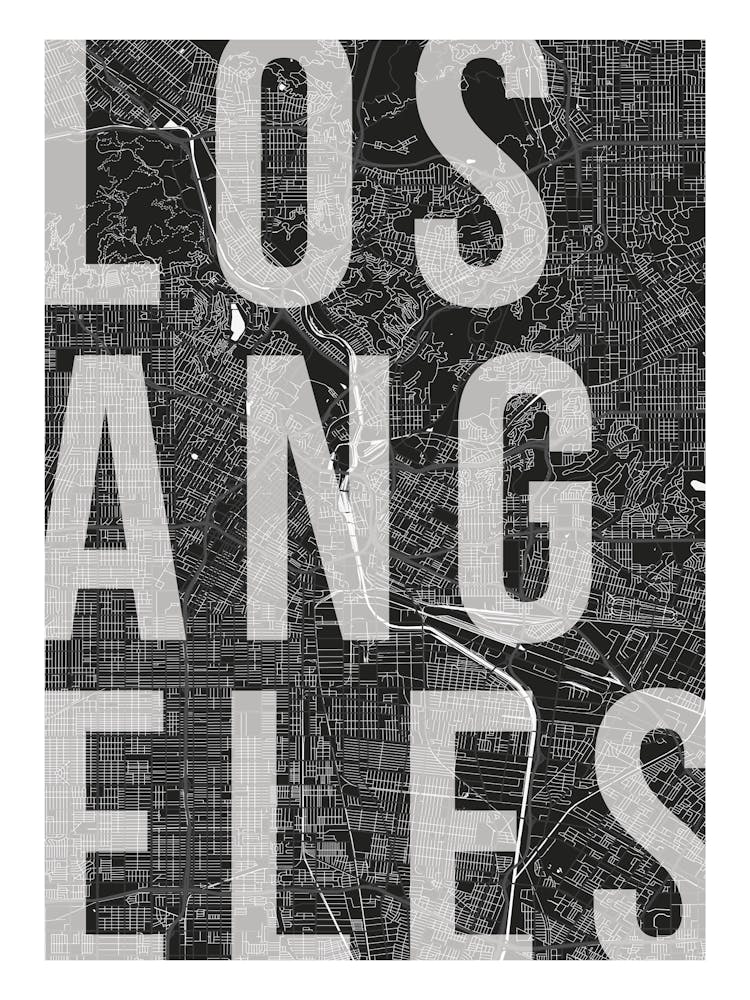 Los Angeles Mono Street Map Text Overlay