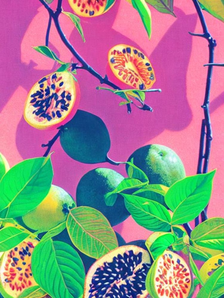 Passionfruit Risograph Retro Poster Fruit