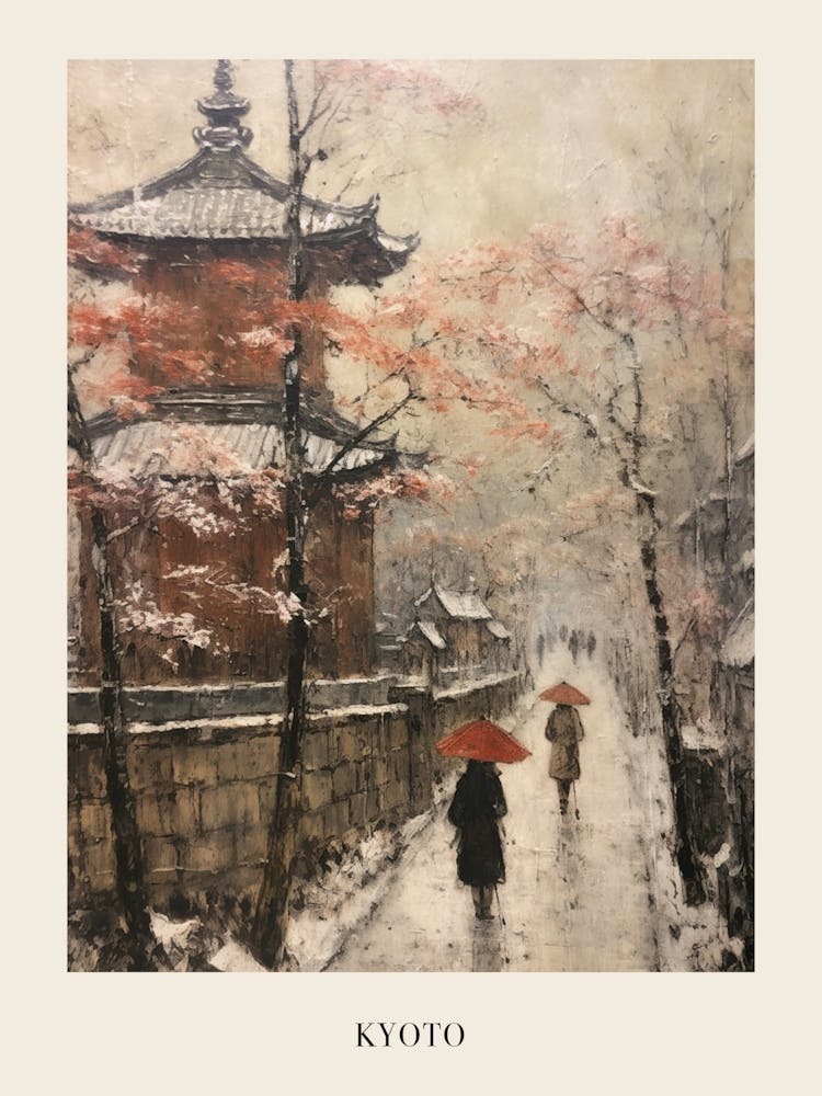 Vintage Winter Painting Poster Kyoto Japan